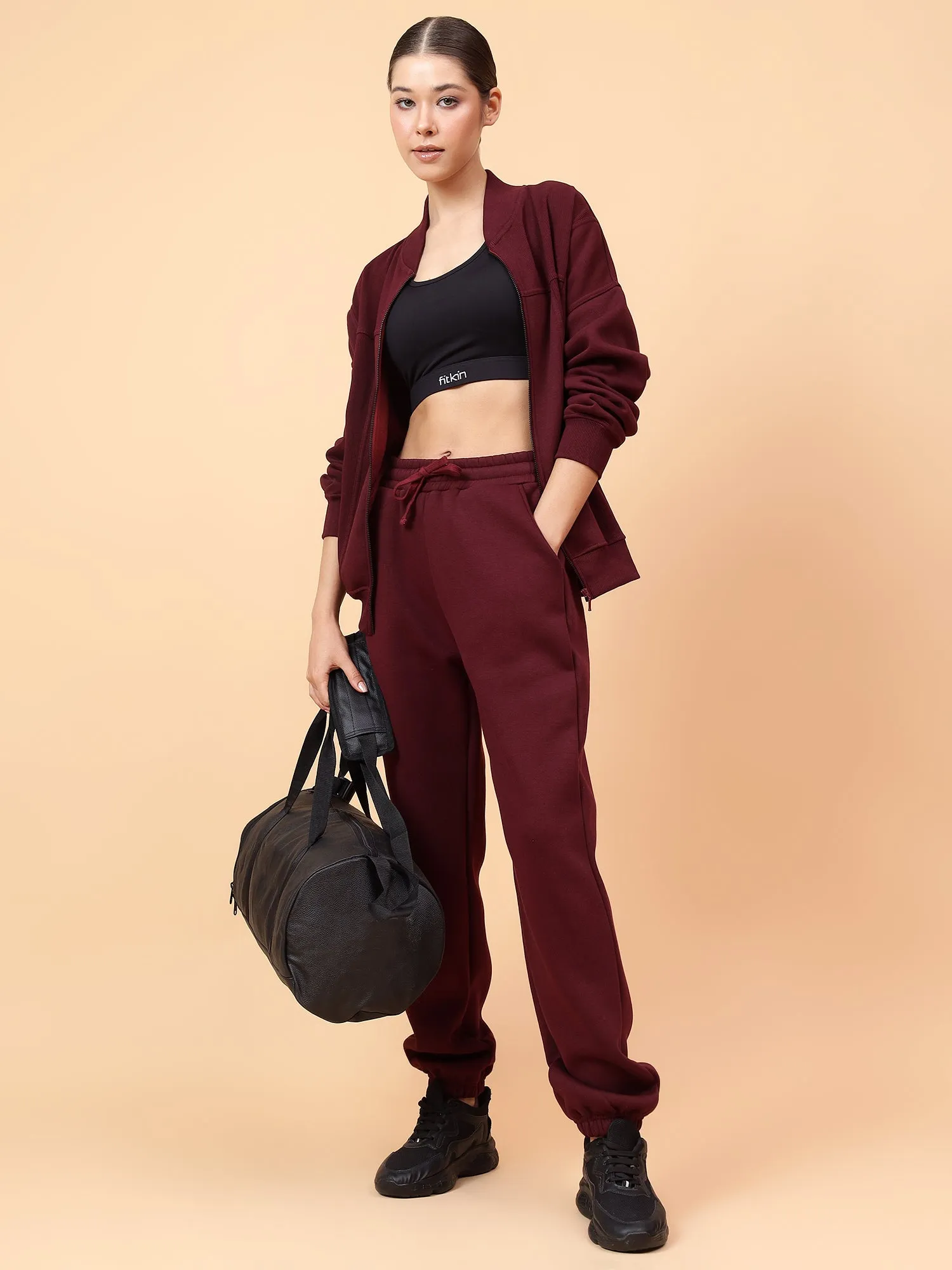 Fitkin Women  Wine CloudFit Fleece Jogger