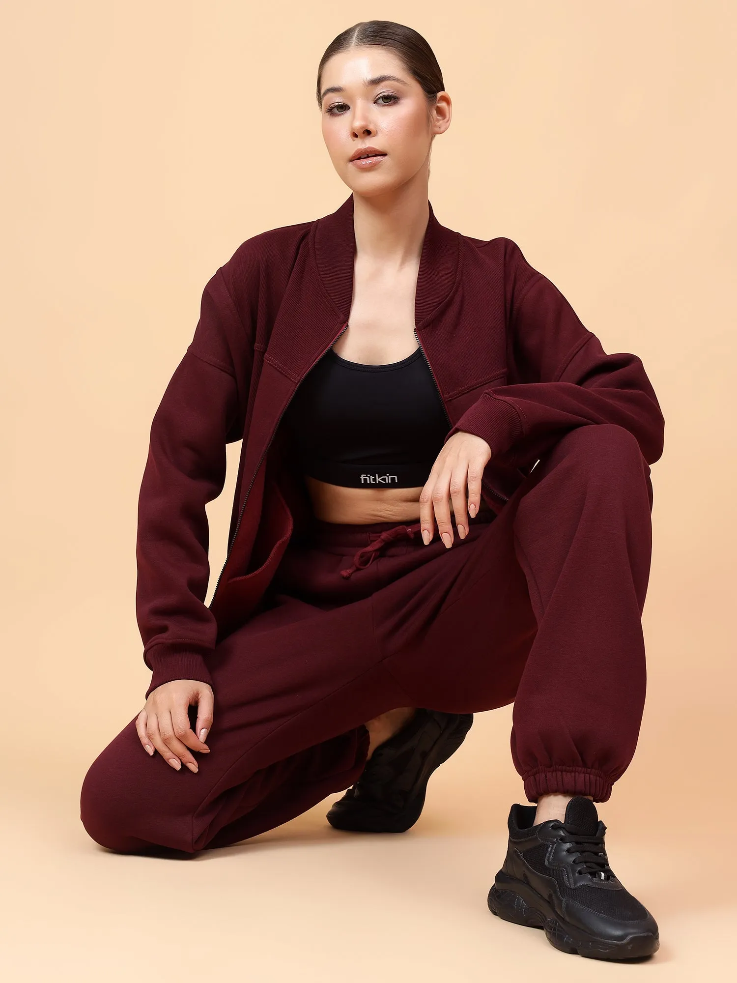 Fitkin Women  Wine CloudFit Fleece Jogger