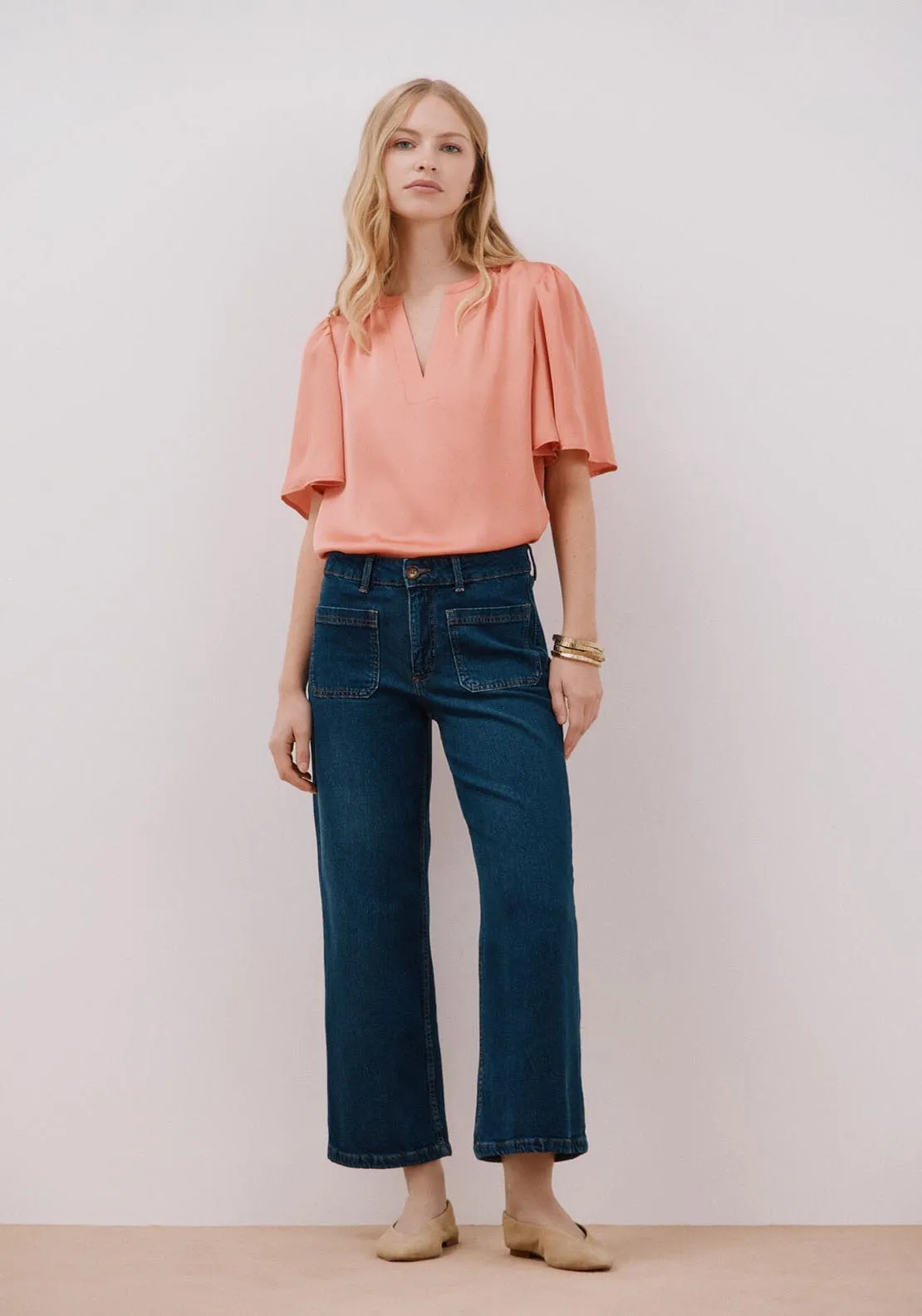 Flared Sleeve Blouse - Coral