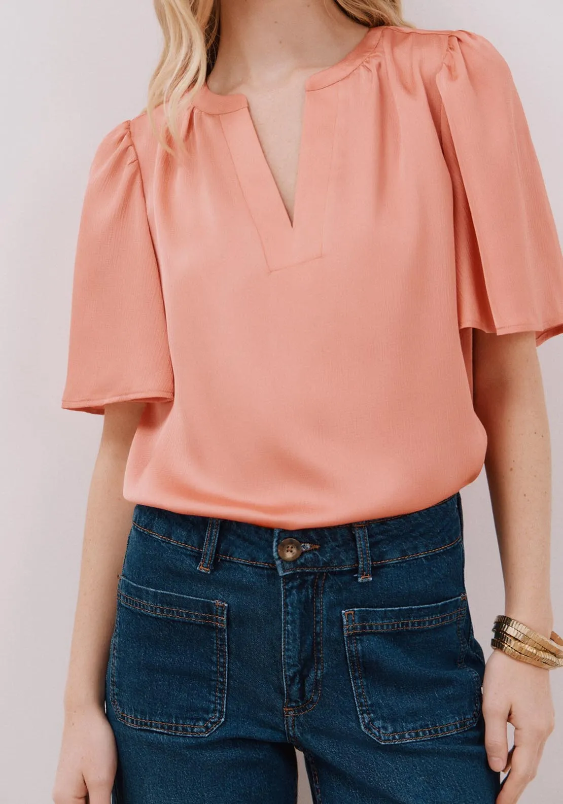 Flared Sleeve Blouse - Coral