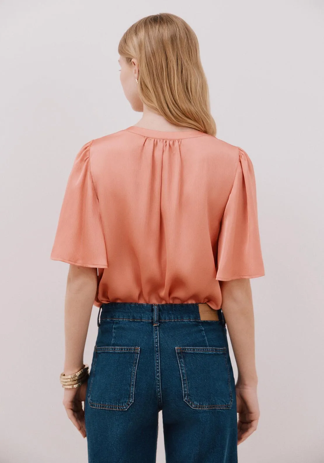 Flared Sleeve Blouse - Coral
