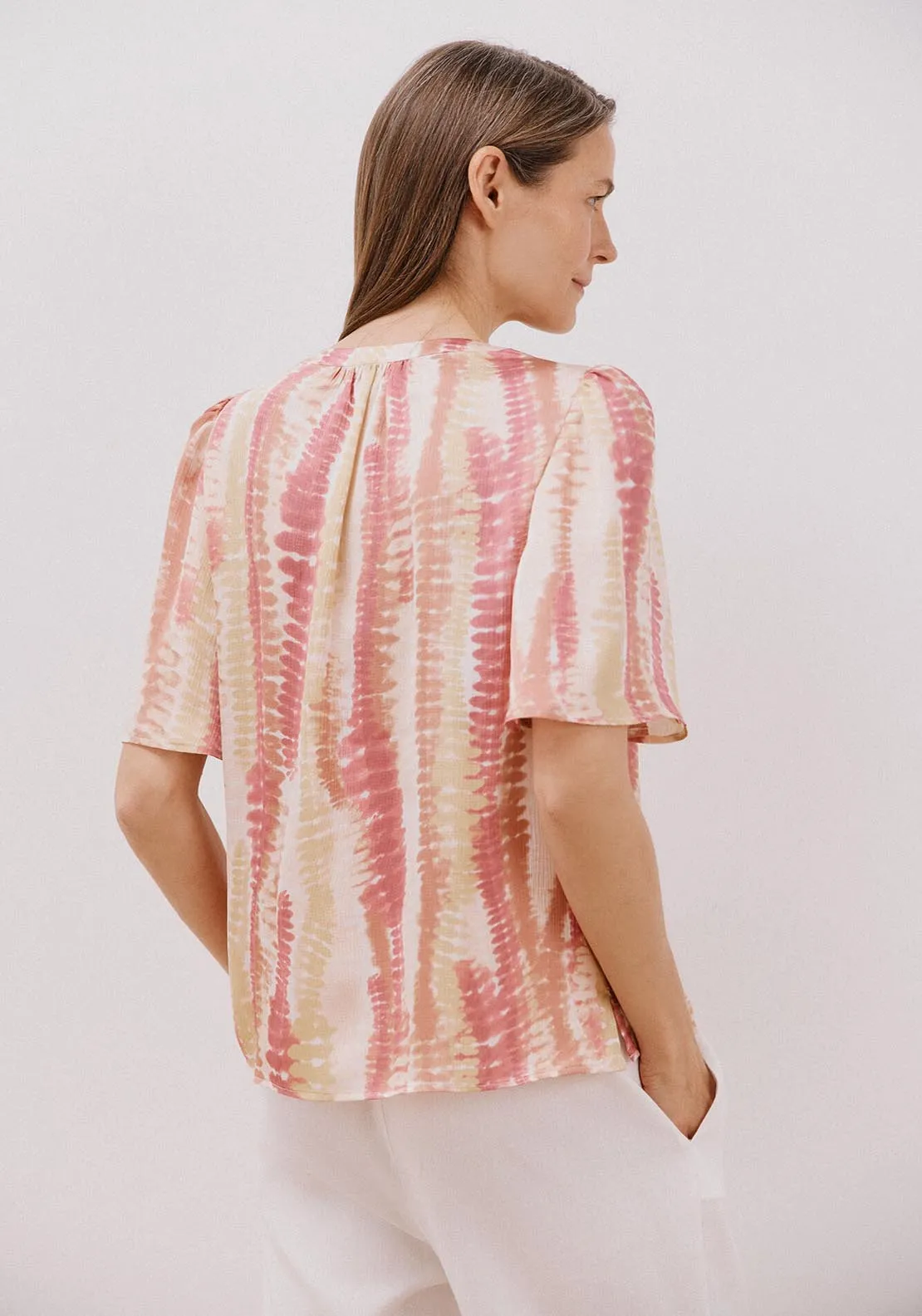 Flared Sleeve Blouse - Yellow Print