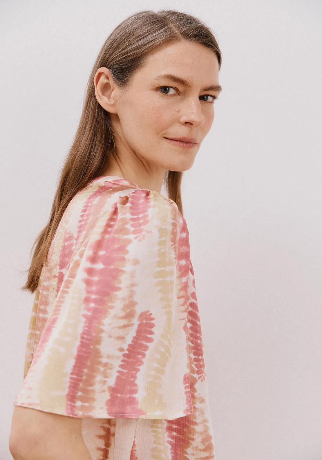 Flared Sleeve Blouse - Yellow Print