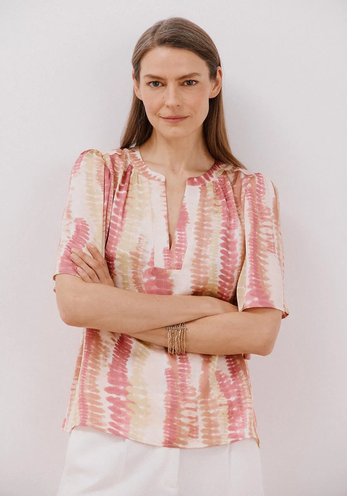 Flared Sleeve Blouse - Yellow Print