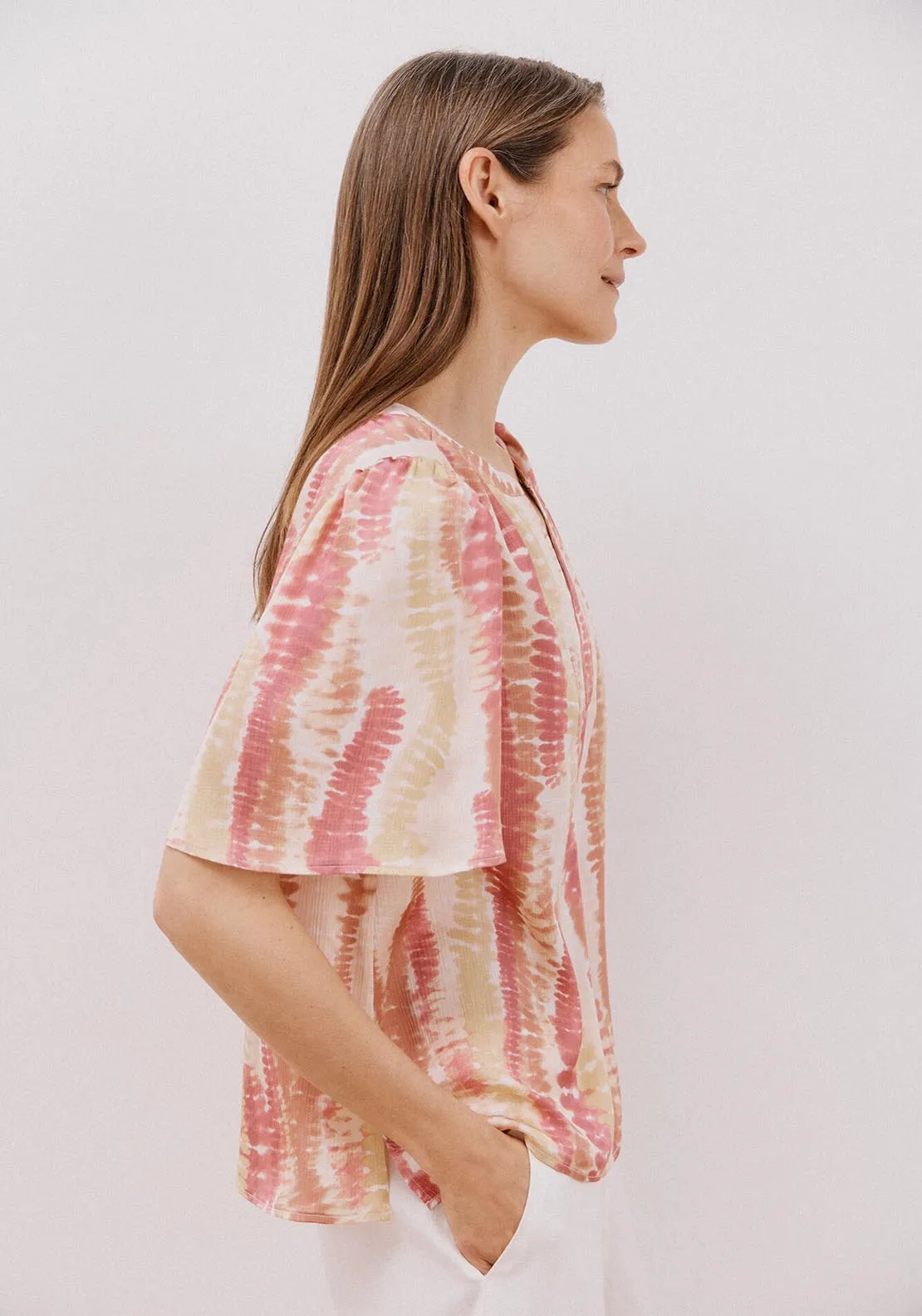 Flared Sleeve Blouse - Yellow Print