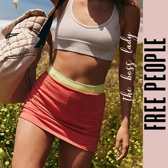 Free People skort micro skirt shorts stretchy orange cotton activewear