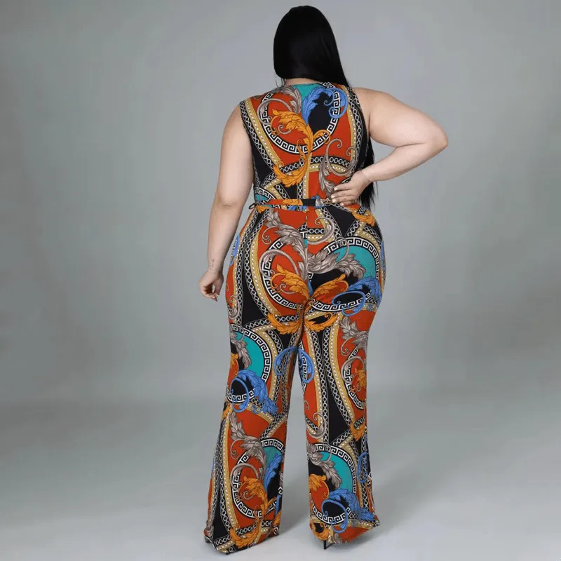 Gianna Plus Size Sleeveless V-Neck Wrap Wide Leg Jumpsuit
