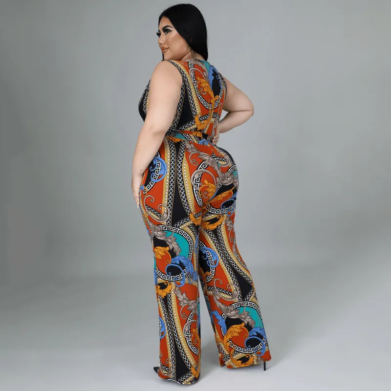 Gianna Plus Size Sleeveless V-Neck Wrap Wide Leg Jumpsuit