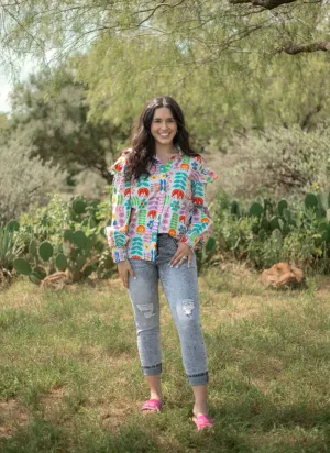Gray Multi Floral Blouse