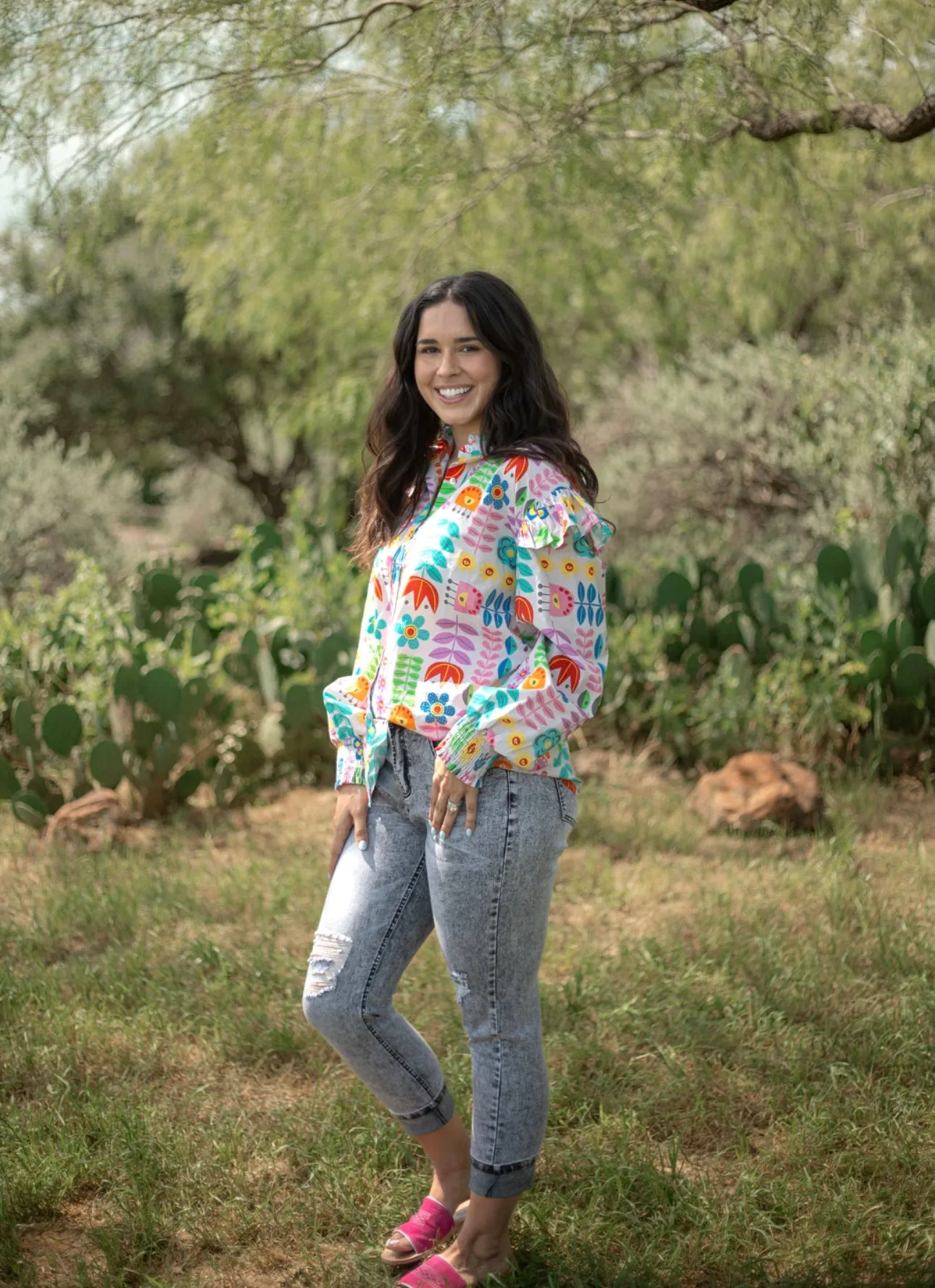 Gray Multi Floral Blouse