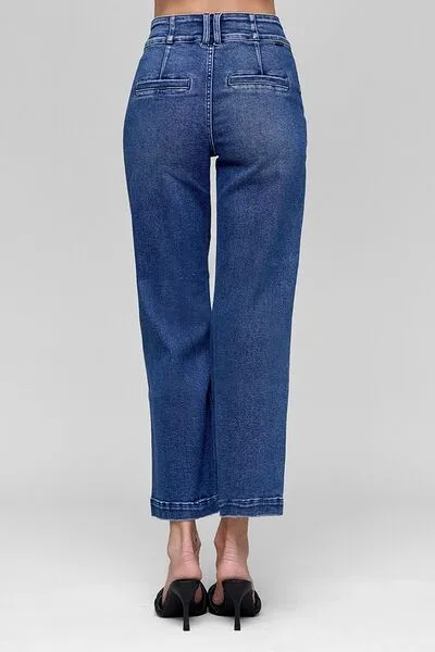 Hazel Blues® |  RISEN Tummy Control High Rise Crop Jeans