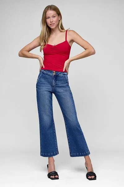 Hazel Blues® |  RISEN Tummy Control High Rise Crop Jeans
