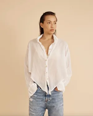 Healy Crop Button Down Gauze Shirt - White