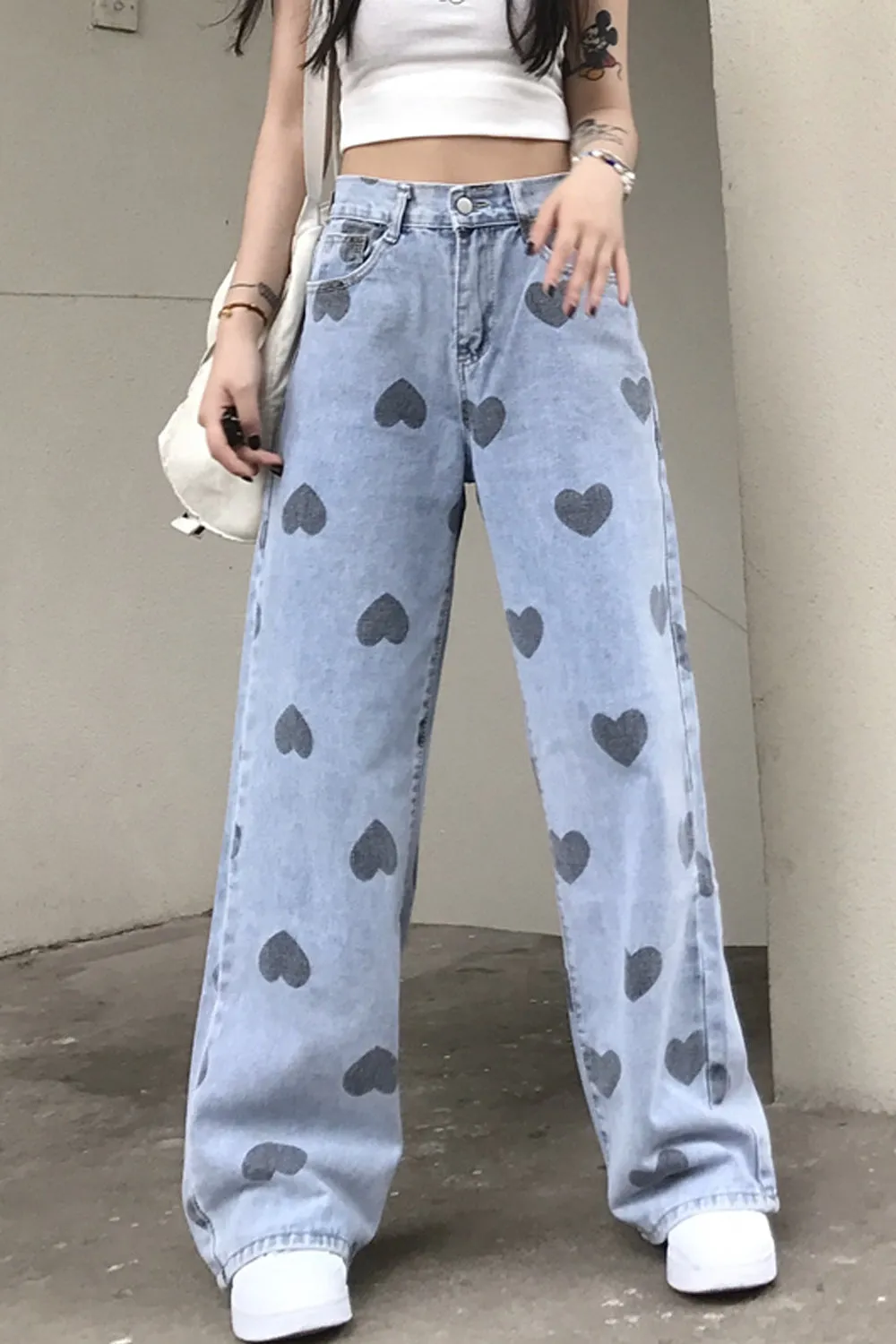 Heart Full Pattern Long Jeans Pants