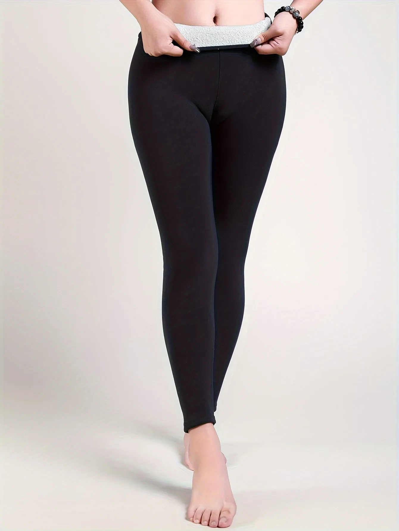High Elastic High Waist Tights, Fleece Warm Sports Leggings, Womens's Activewear