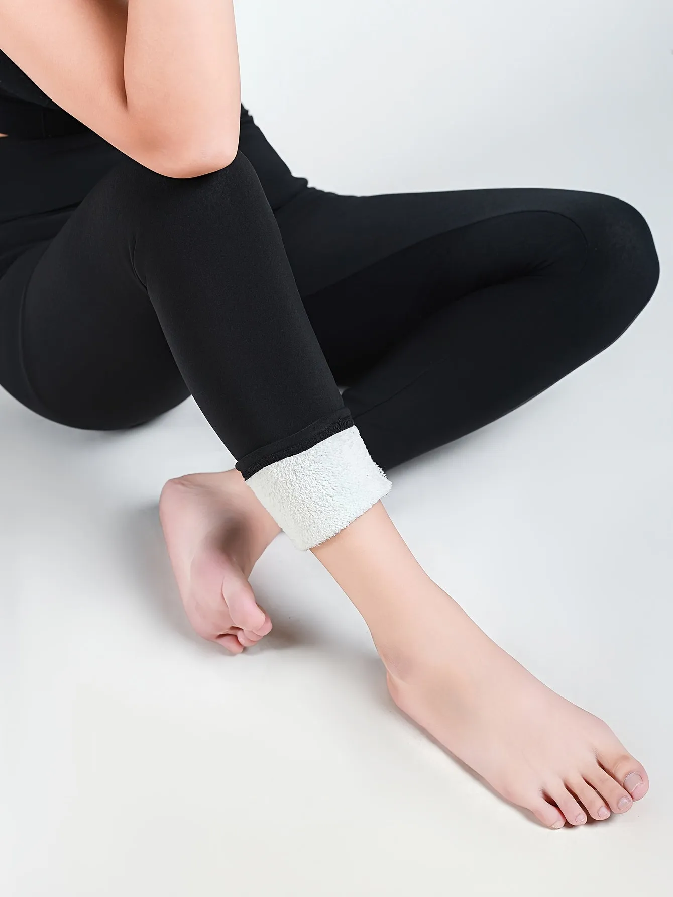 High Elastic High Waist Tights, Fleece Warm Sports Leggings, Womens's Activewear
