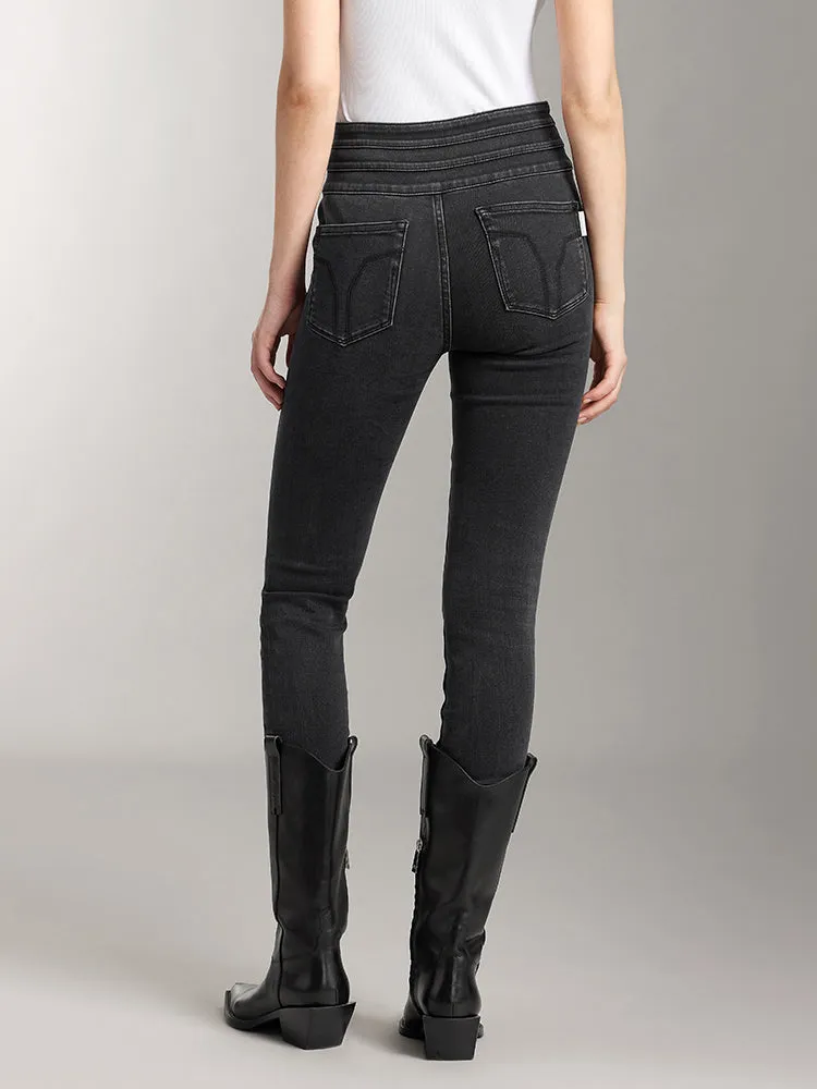High Waisted Dark Washed Brushed Jeans
