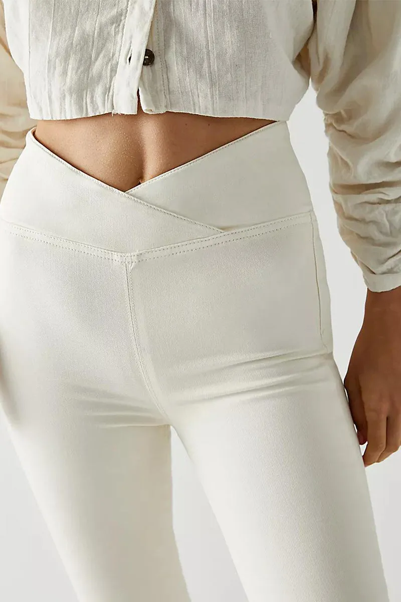 HWT1236 Crossover High-Waist Flare Jeans Pant