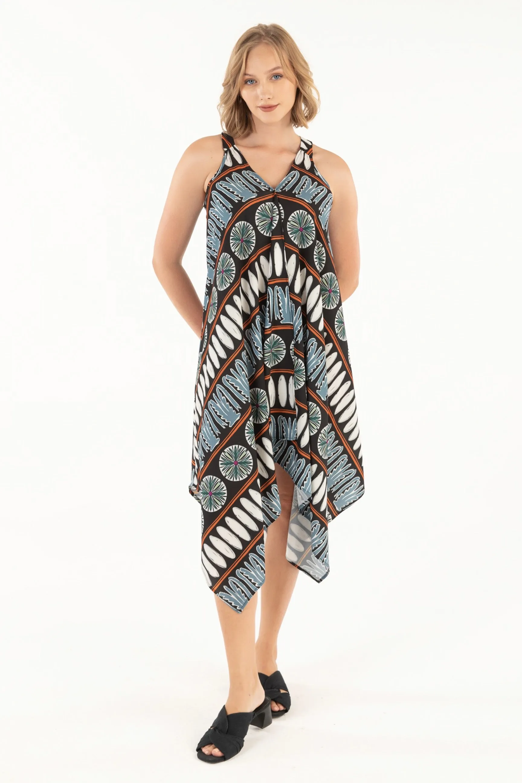 Isle by Melis Kozan Tribal Handkerchief Midi Trapeze Dress 425-10305