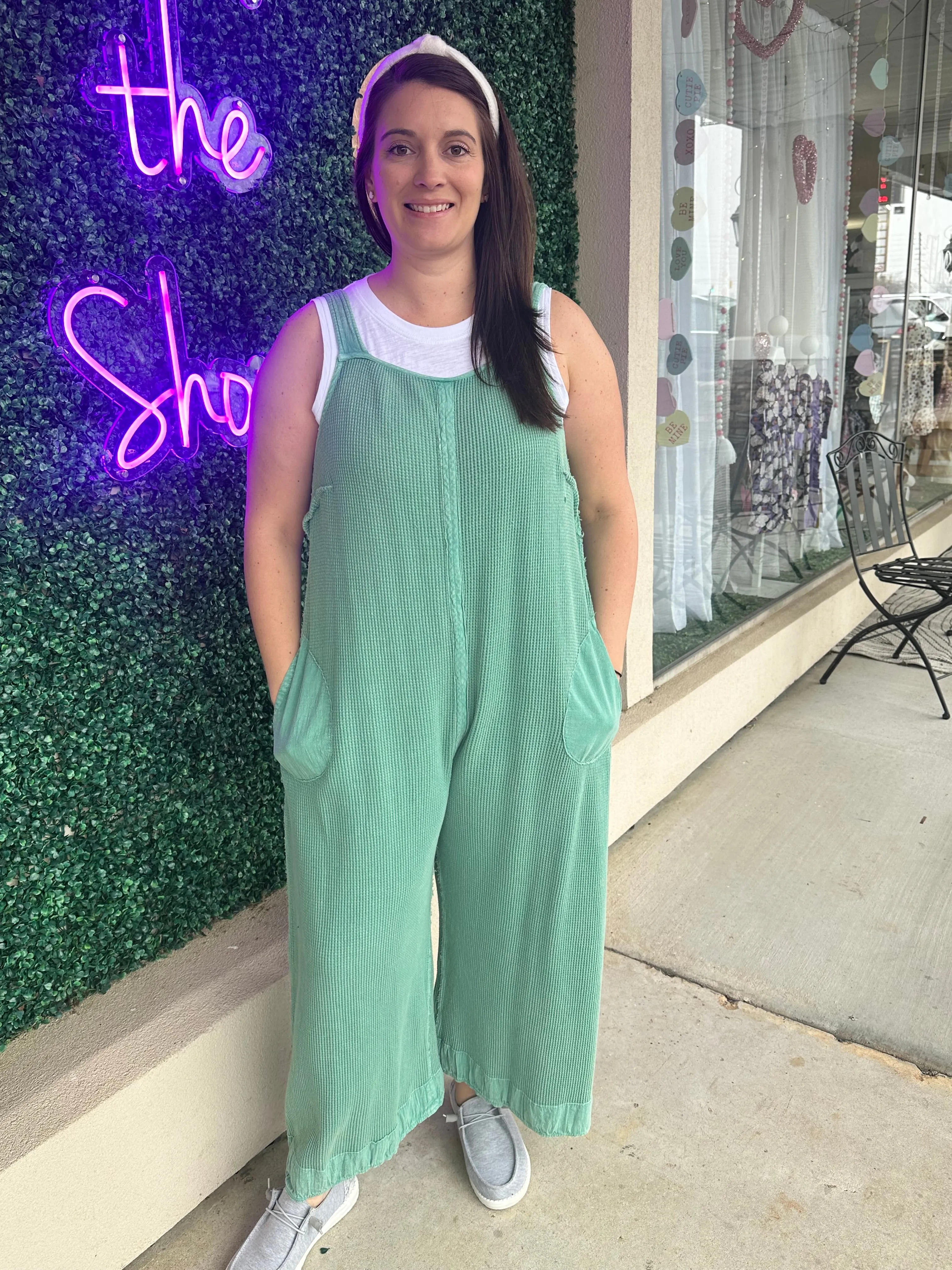 Jade Thermal Waffle Jumpsuit