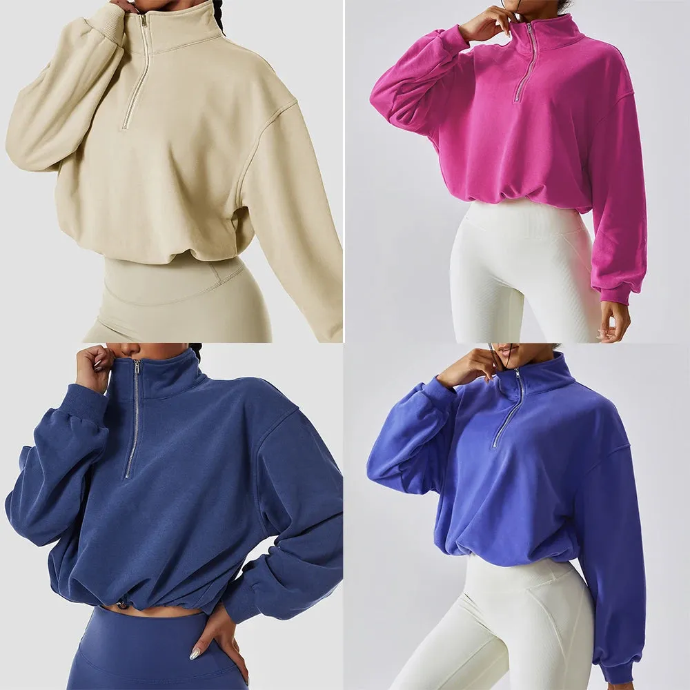Jellajelly Zipper Sleeve Sports Top: Short Sweatshirt for Fitness and Yoga