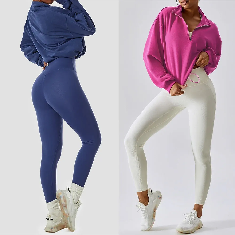 Jellajelly Zipper Sleeve Sports Top: Short Sweatshirt for Fitness and Yoga