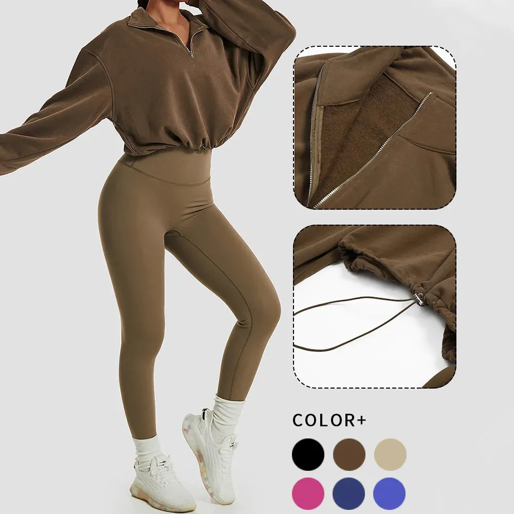 Jellajelly Zipper Sleeve Sports Top: Short Sweatshirt for Fitness and Yoga