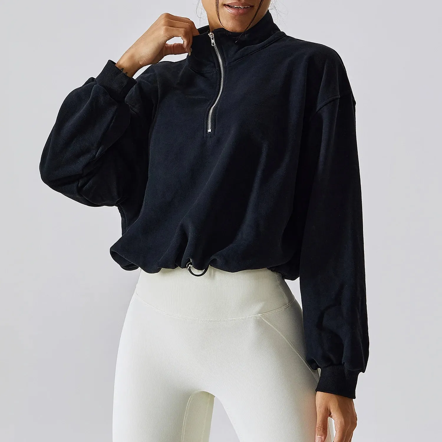 Jellajelly Zipper Sleeve Sports Top: Short Sweatshirt for Fitness and Yoga
