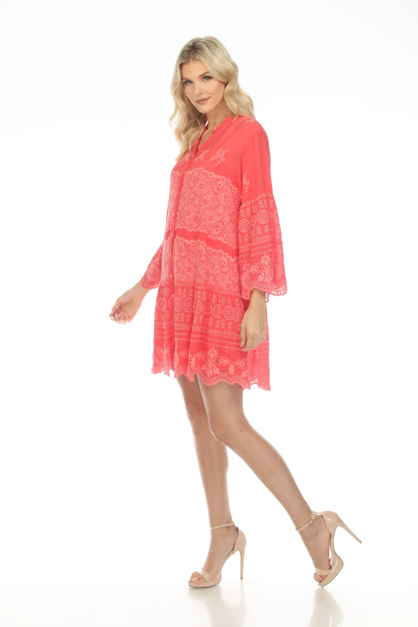 Johnny Was Lace Veleria Embroidered Eyelet Button-Down Slip Dress Boho Chic C35623
