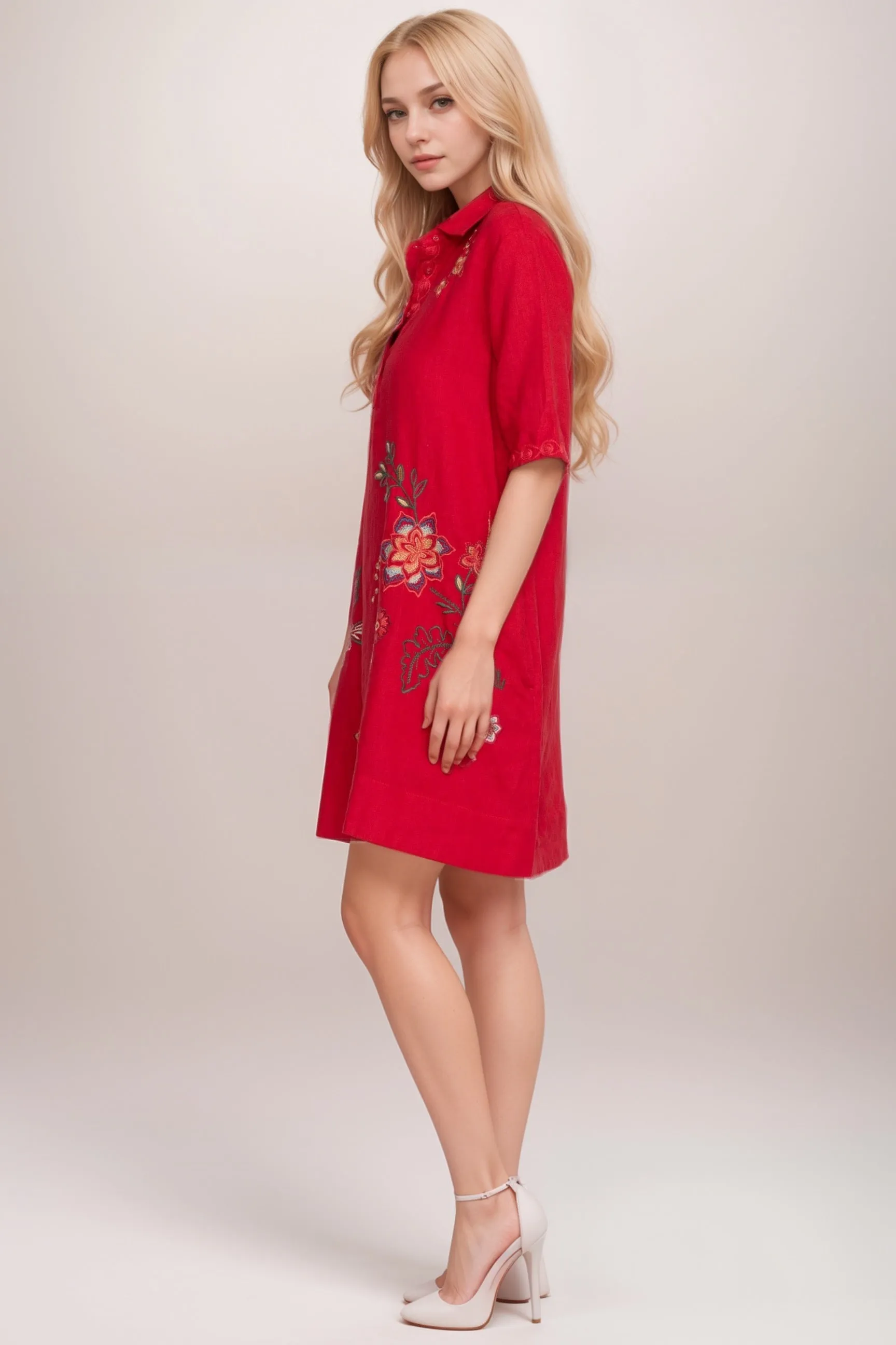 Johnny Was Red Messine Linen Polo Dress R38724-8