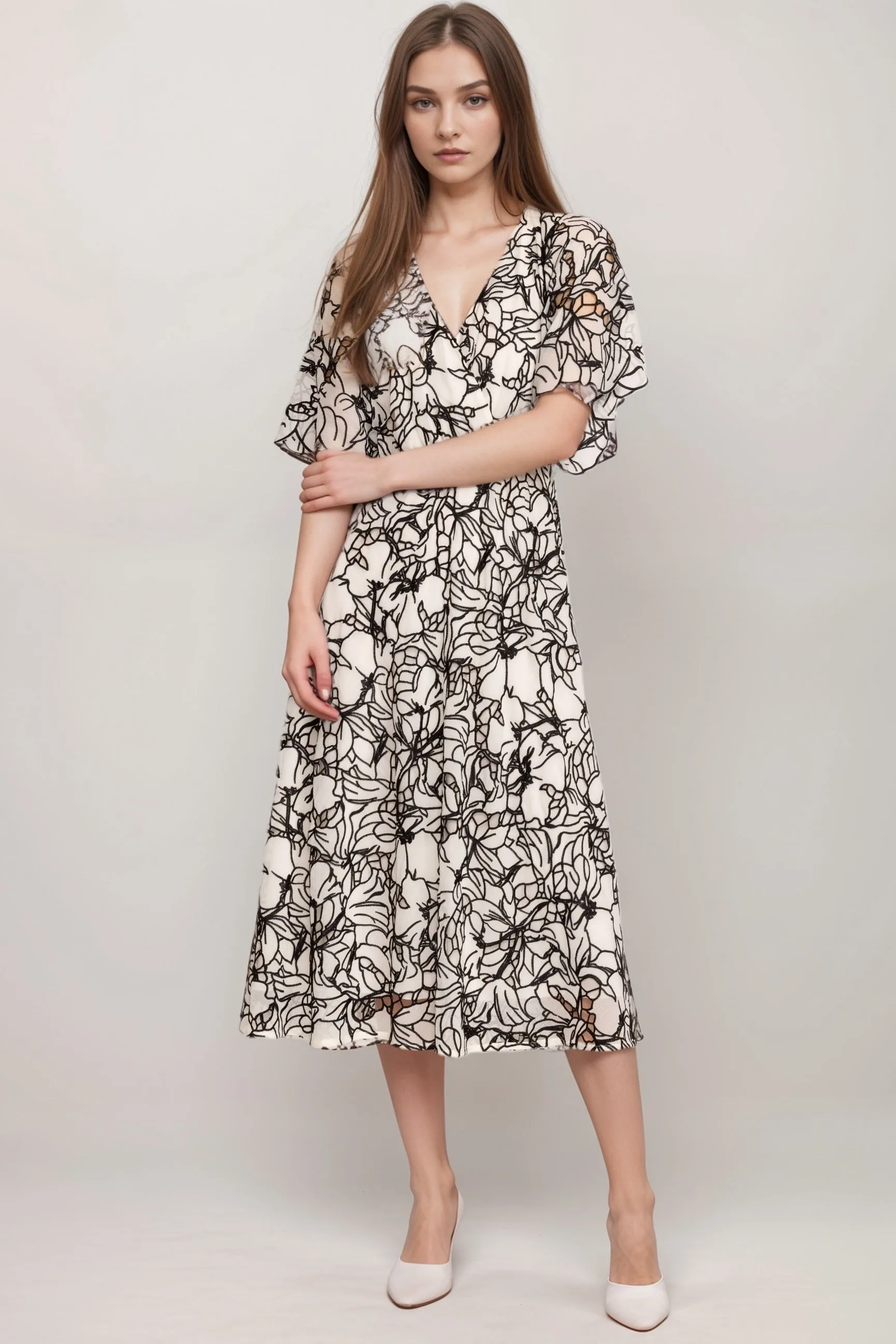 Johnny Was White Eyelet Bloom Midi Dress R33124