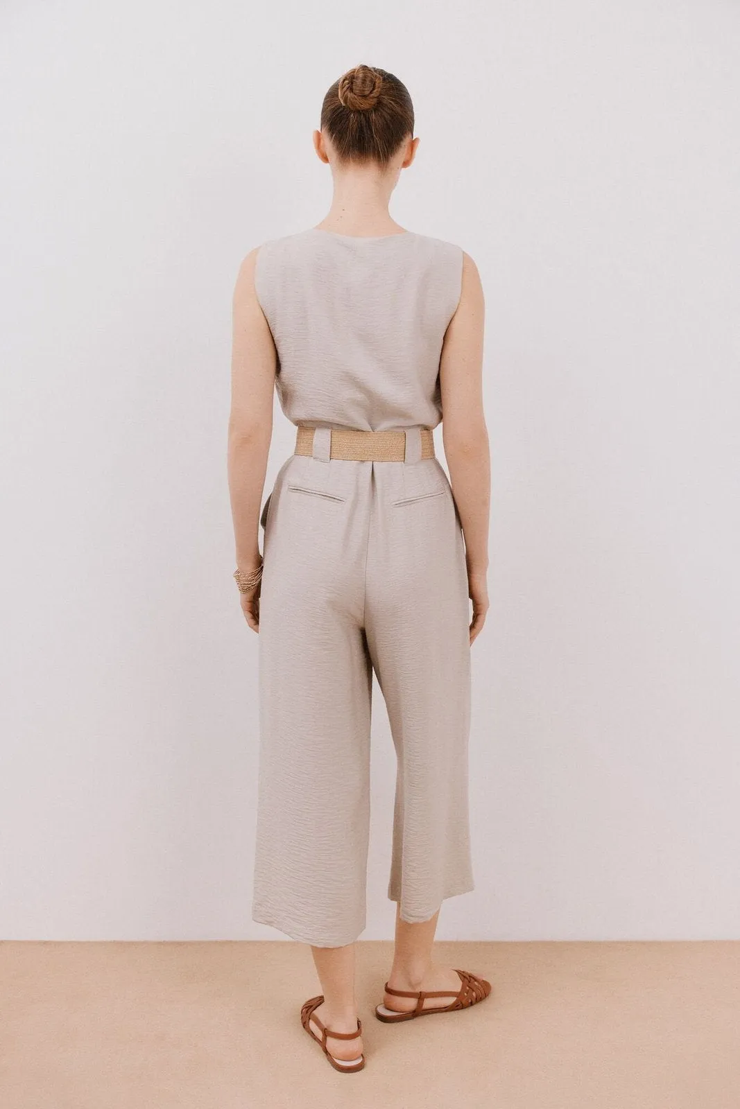 Jumpsuit With Contrasting Belt - Sand