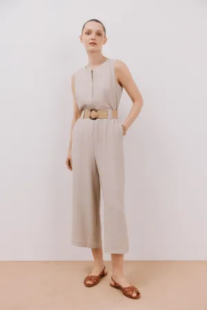 Jumpsuit With Contrasting Belt - Sand