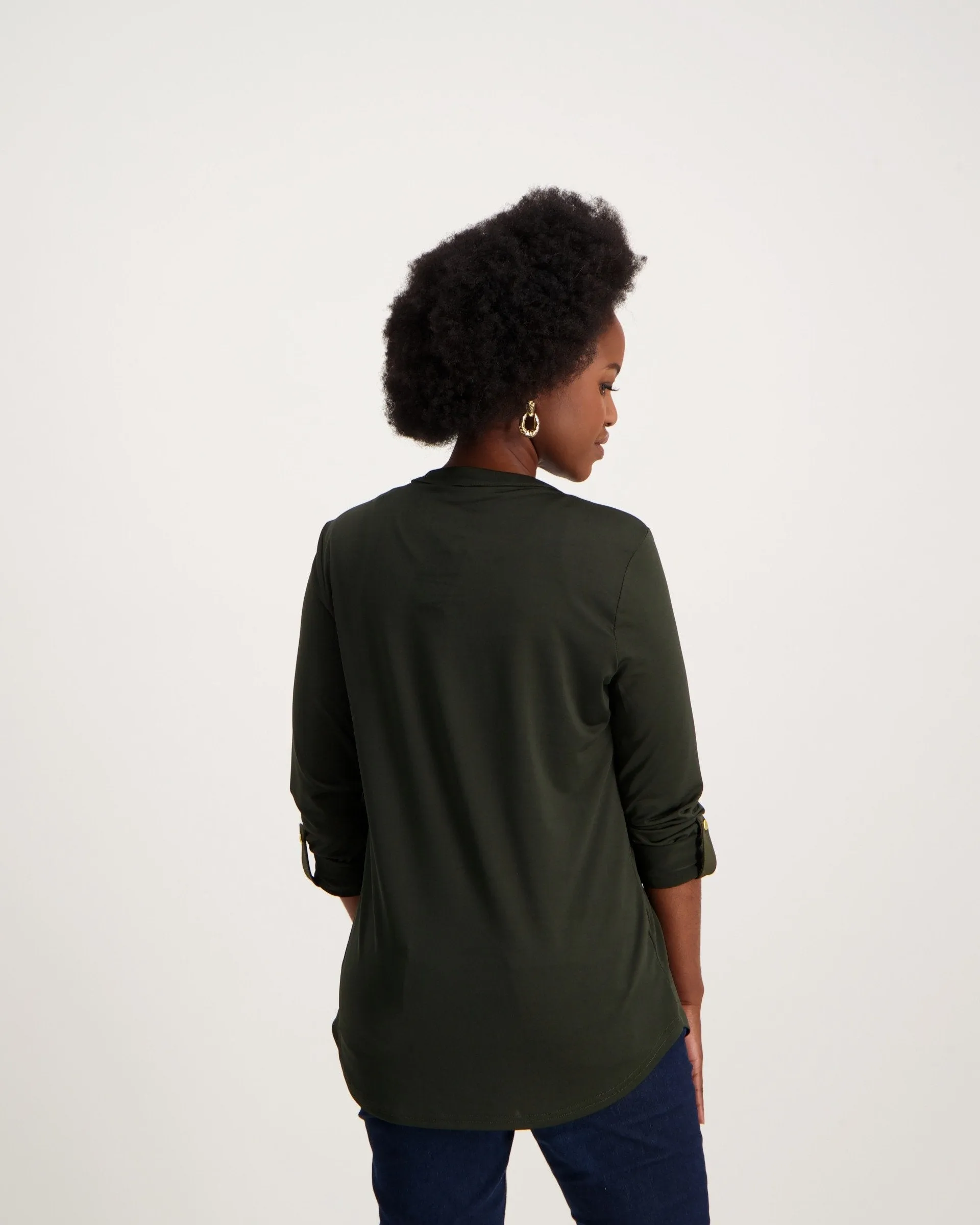 Ladies Knit Henley Blouse-Green