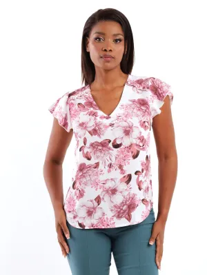 Ladies Short Sleeve Ruffle Detail Blouse