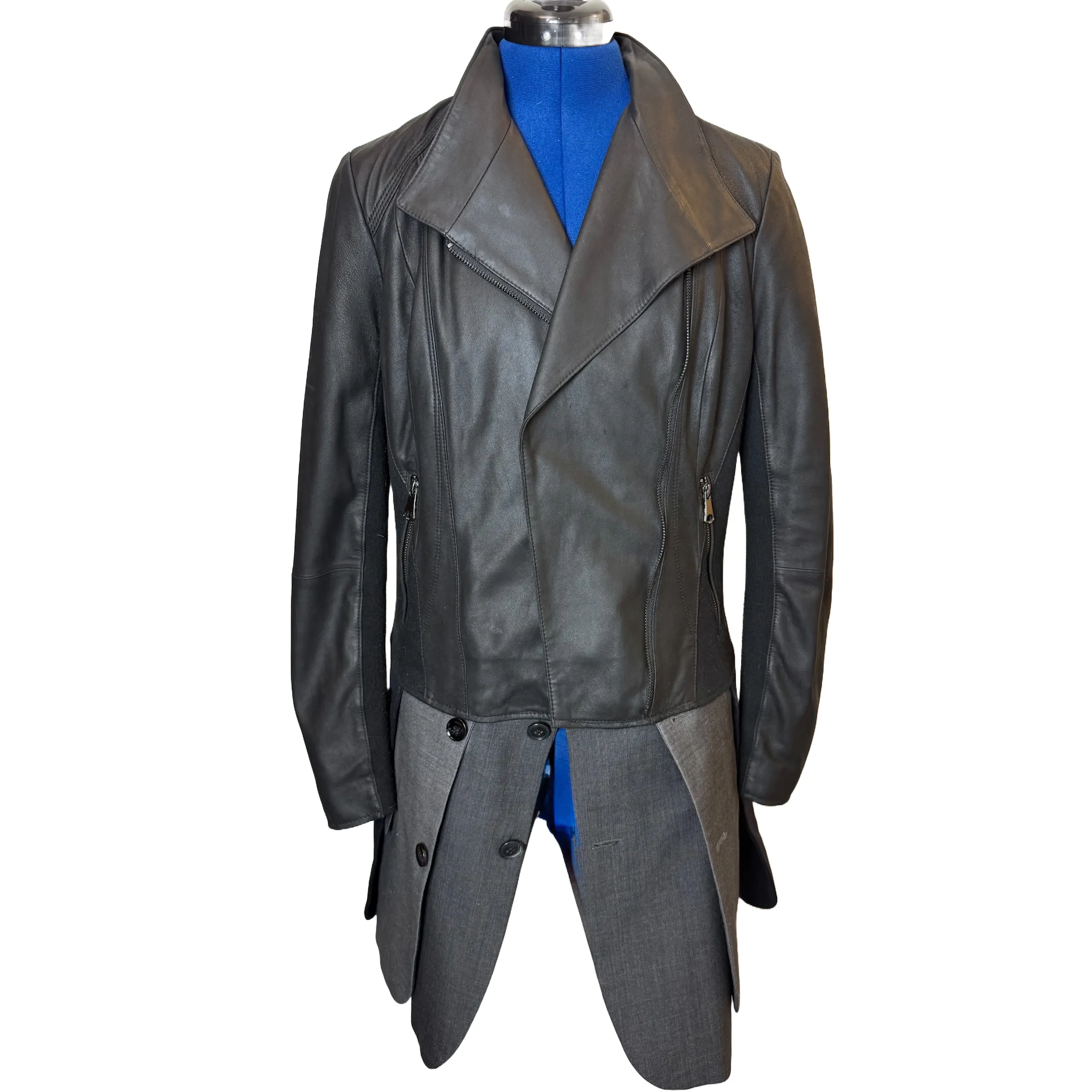 Leather Moto Jacket with Wool Suiting