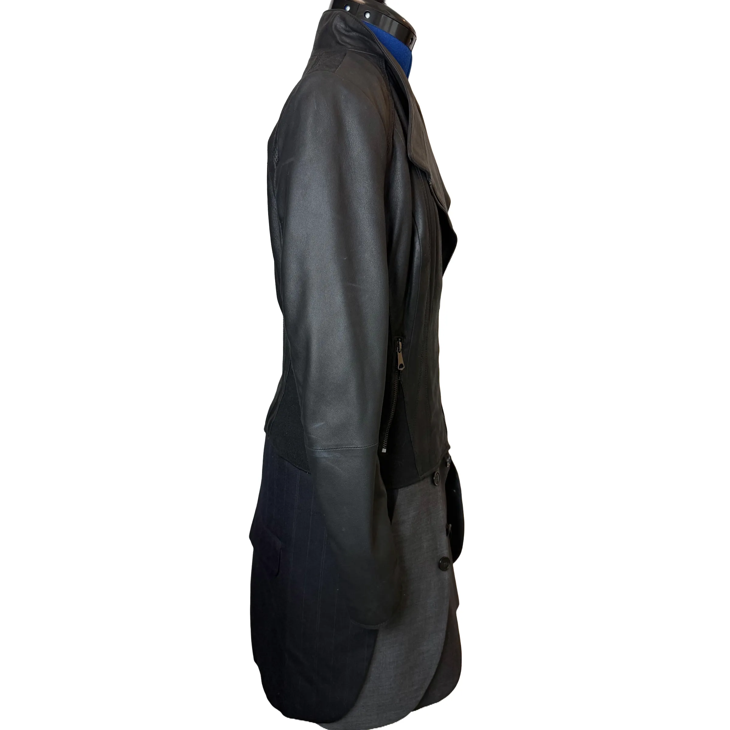 Leather Moto Jacket with Wool Suiting