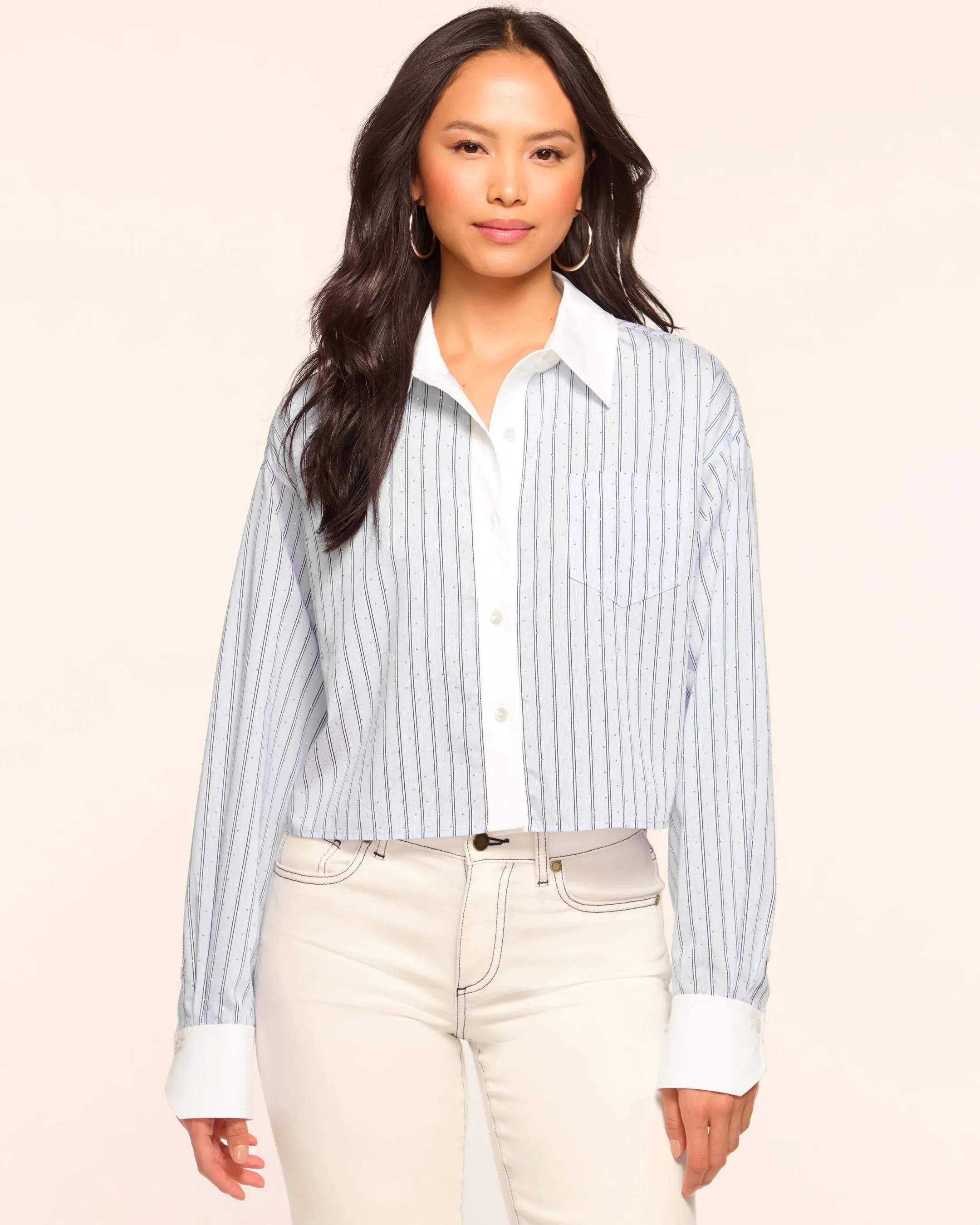 Lennox Embellished Long Sleeve Shirt - Blue Stripe