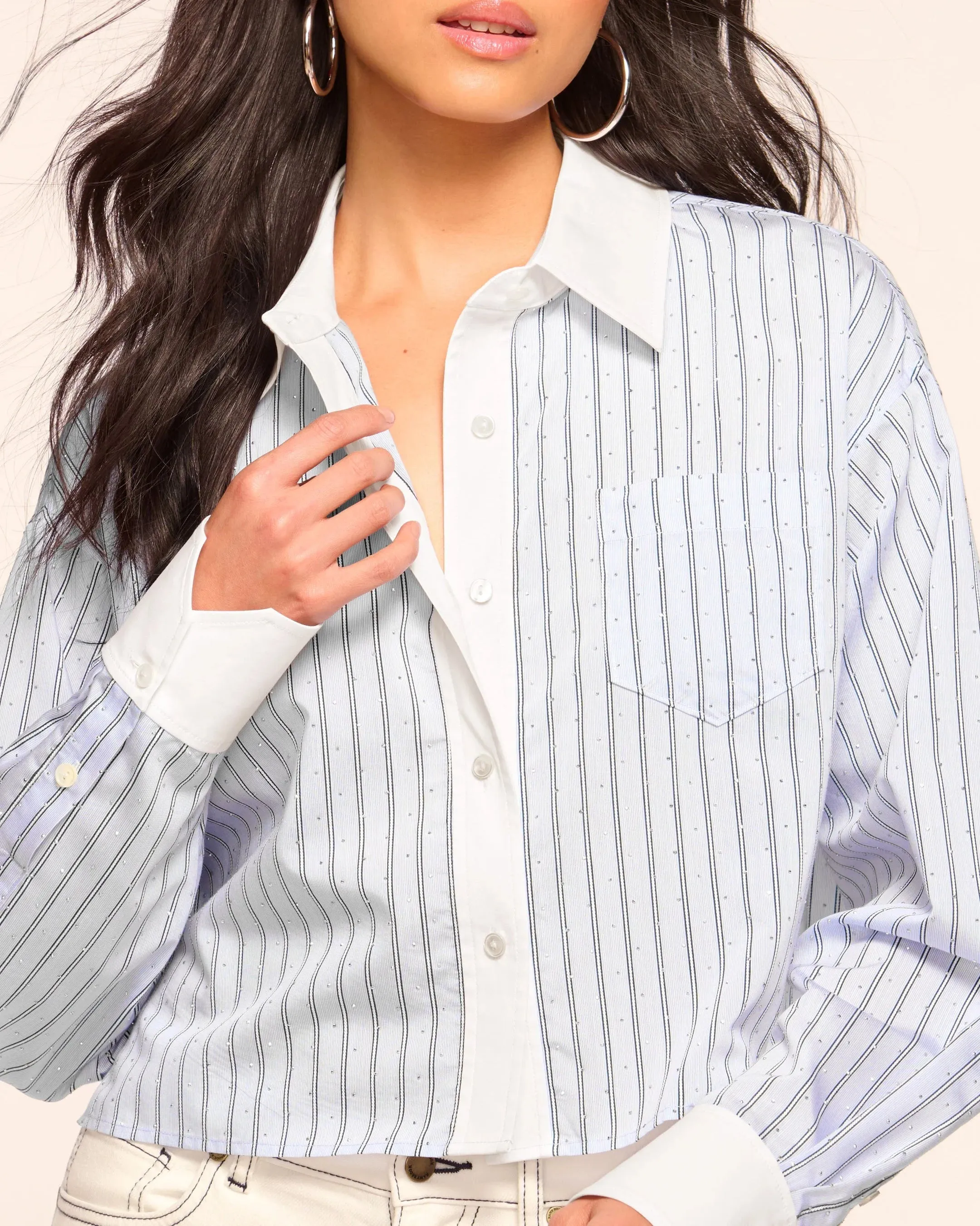 Lennox Embellished Long Sleeve Shirt - Blue Stripe