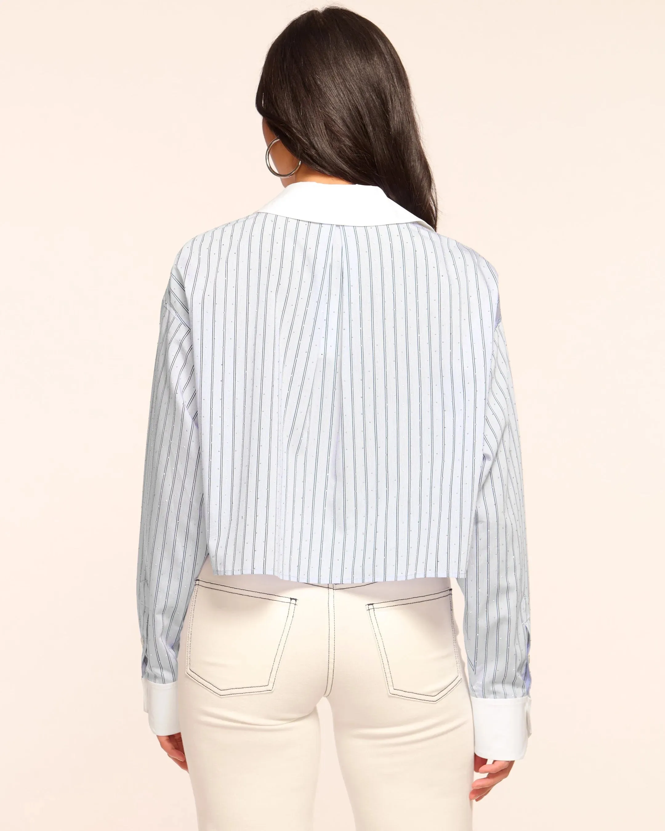 Lennox Embellished Long Sleeve Shirt - Blue Stripe