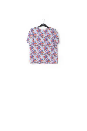 Light blue floral ruffle-sleeved top