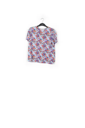 Light blue floral ruffle-sleeved top