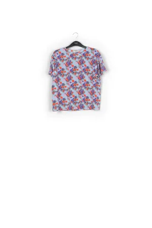 Light blue floral ruffle-sleeved top