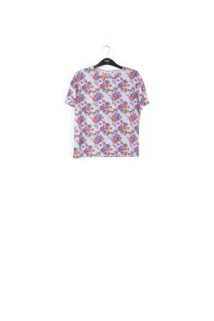 Light blue floral ruffle-sleeved top