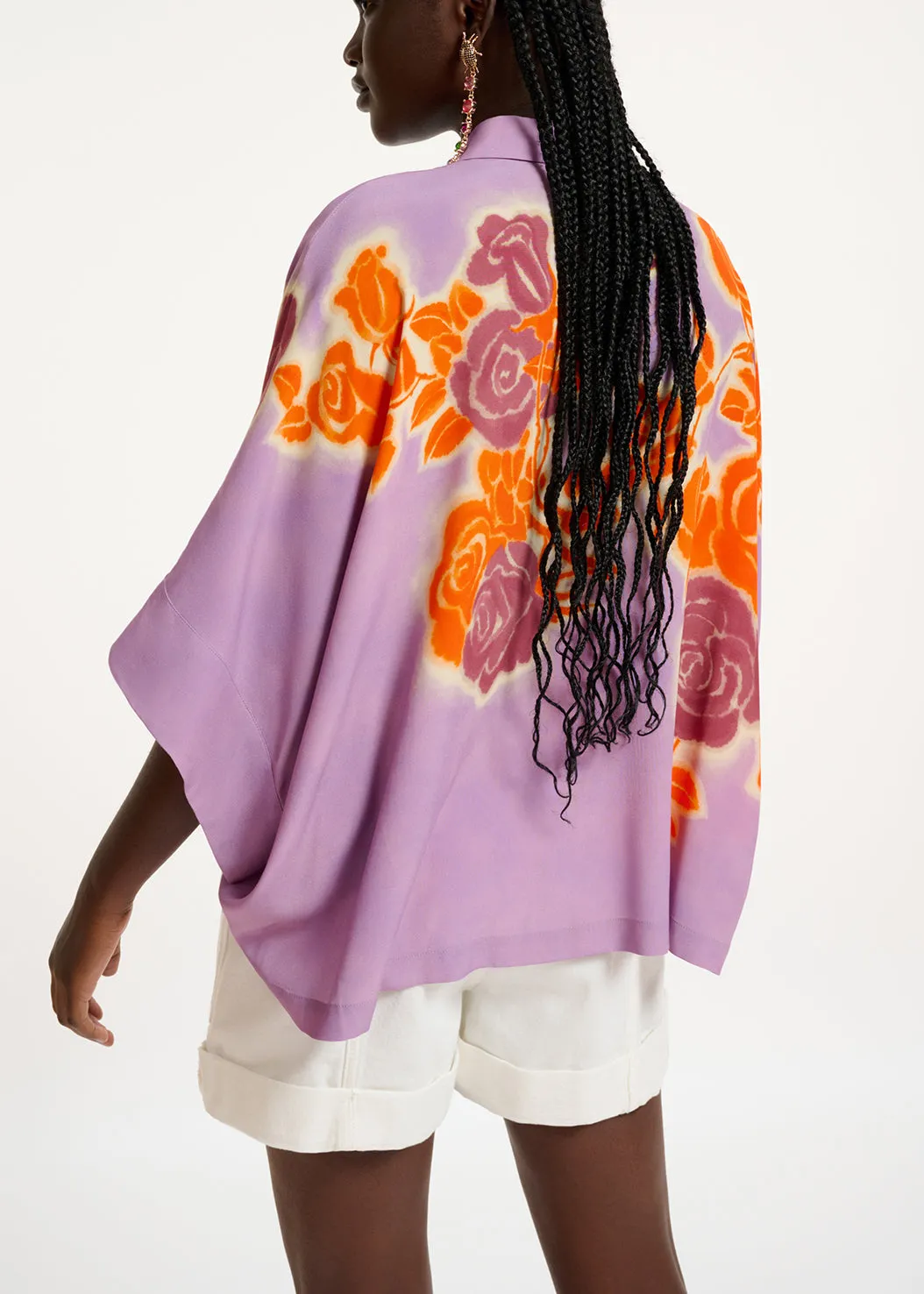 Lilac, orange and purple oversized shirt with floral print