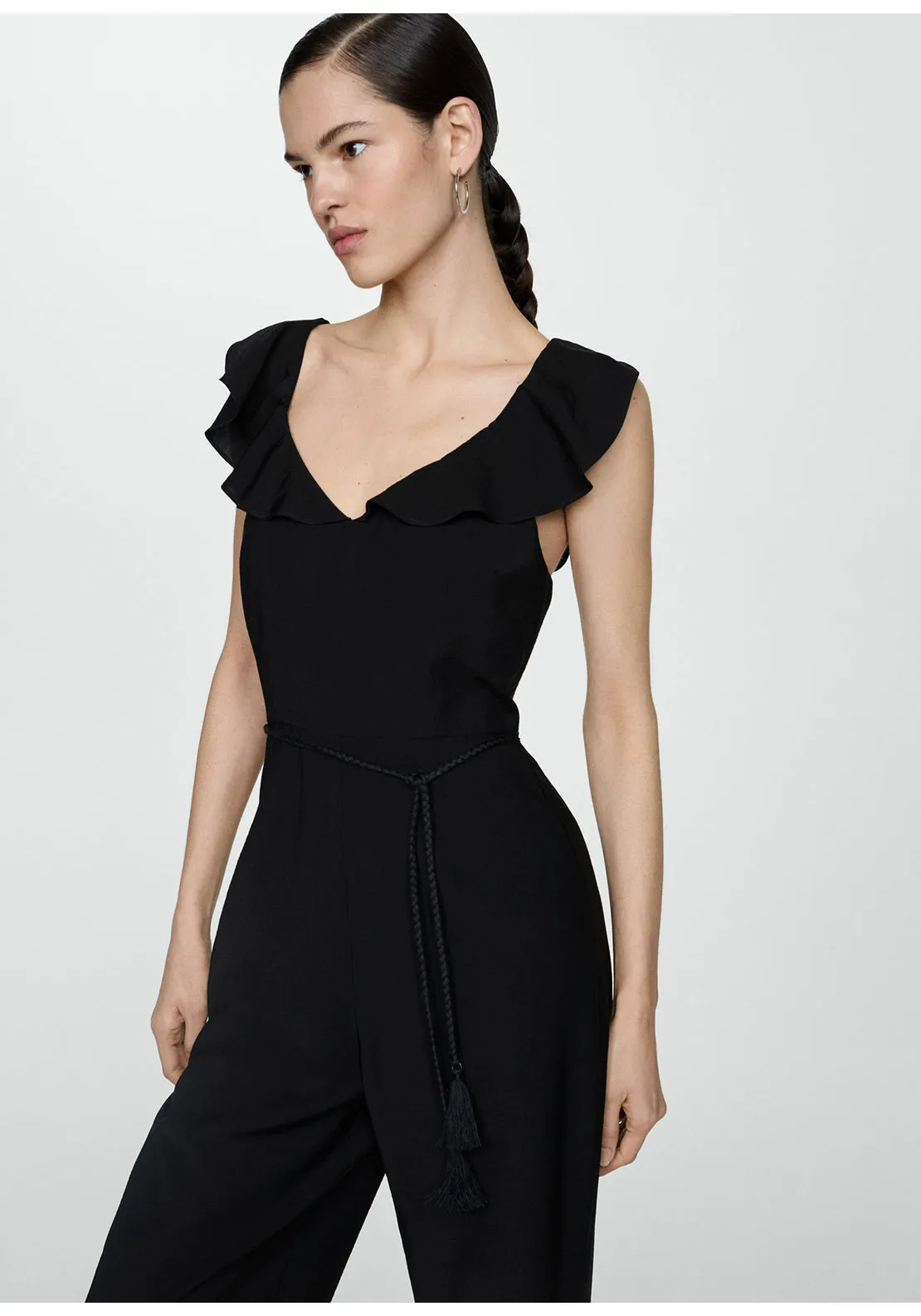 Long jumpsuit with tassel belt