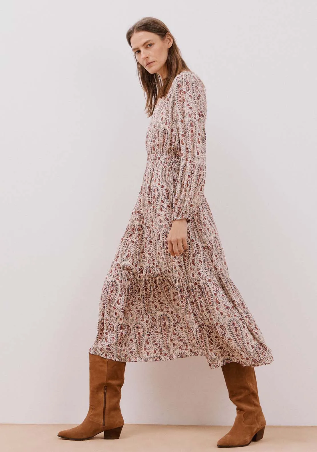 Long printed dress - White Print