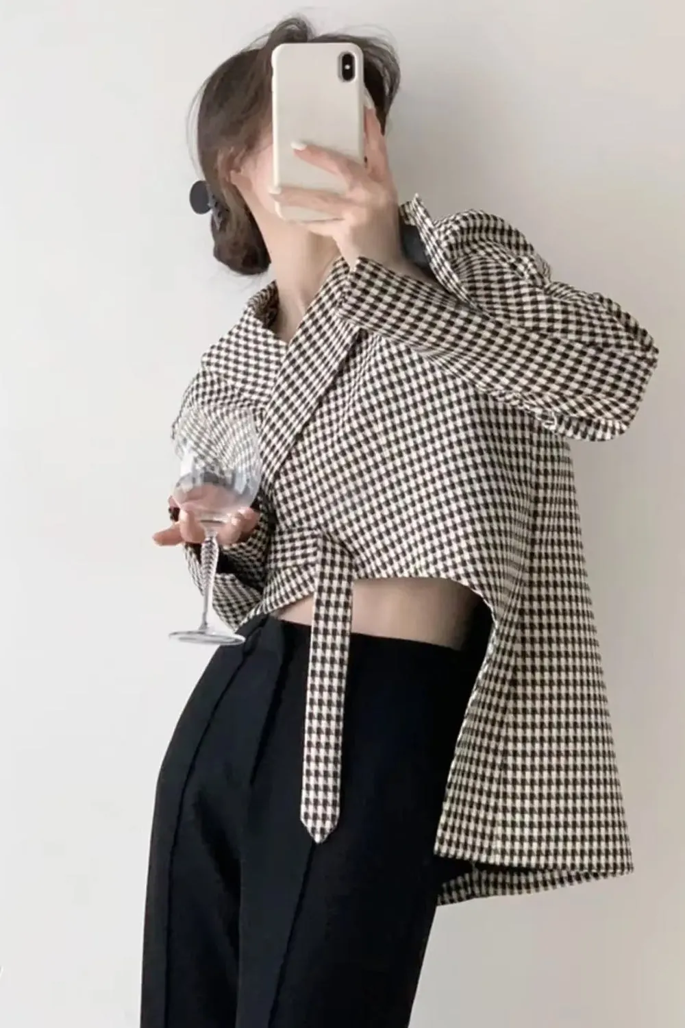 Long Sleeve Elegant Plaid Irregular Cropped Blazers