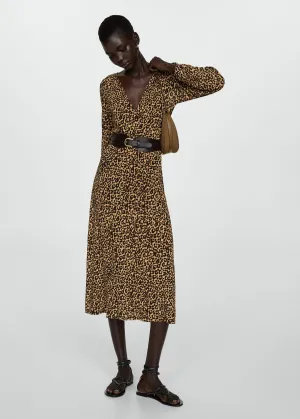 Long sleeve midi leopard dress - Brown