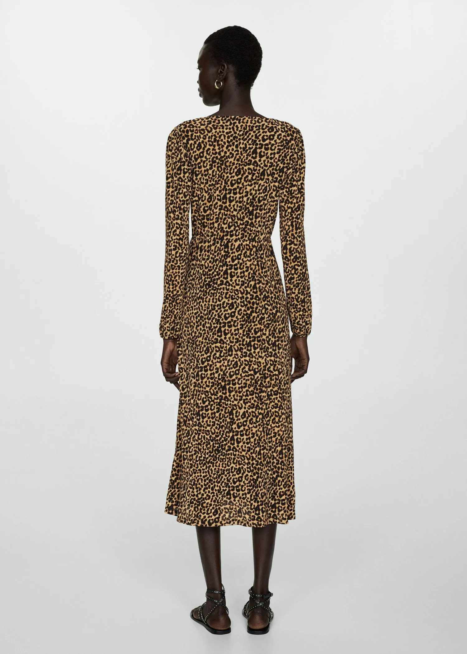 Long sleeve midi leopard dress - Brown